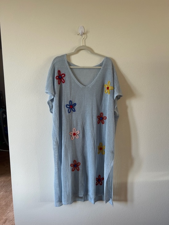 BloomChic Other - BloomChic Light Blue Open-Knit Sweater Cover-Up